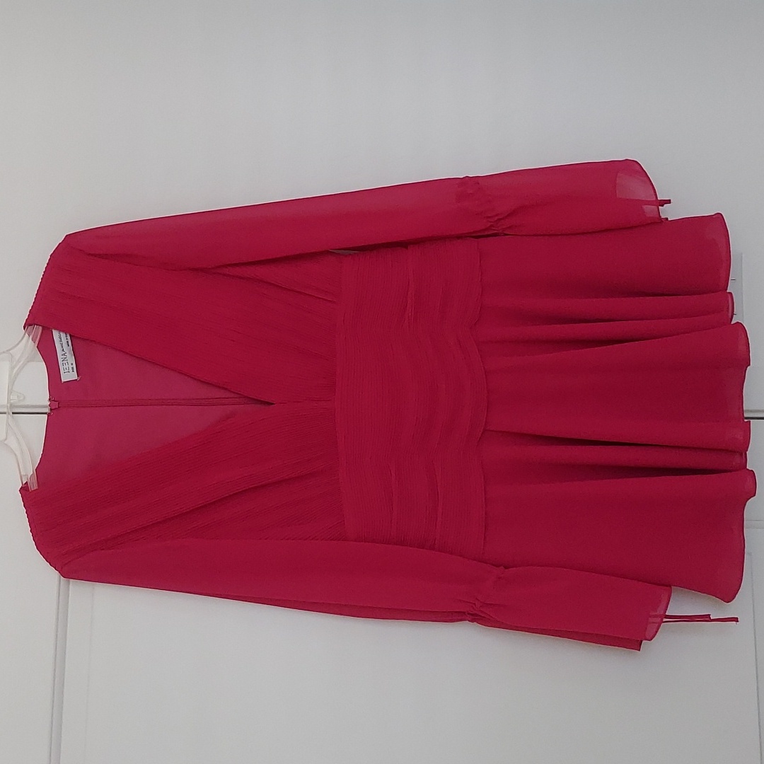 Mac Duggal Pleated Bell Sleeve Chiffon Mini Dress